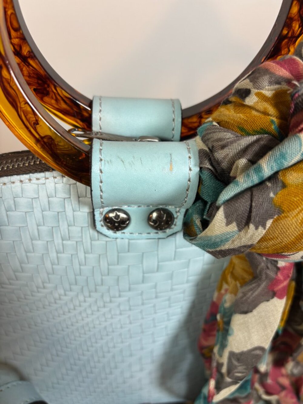 Patricia Nash Meldola Light Blue Leather Dome Satchel w/ Scarf - Picture 3 of 11